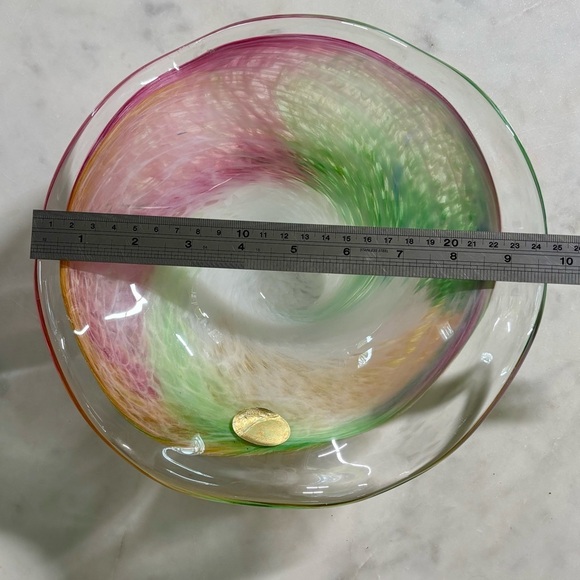 Vintage Murano pastel swirl pattern art glass bowl with fluted edges - Picture 9 of 9